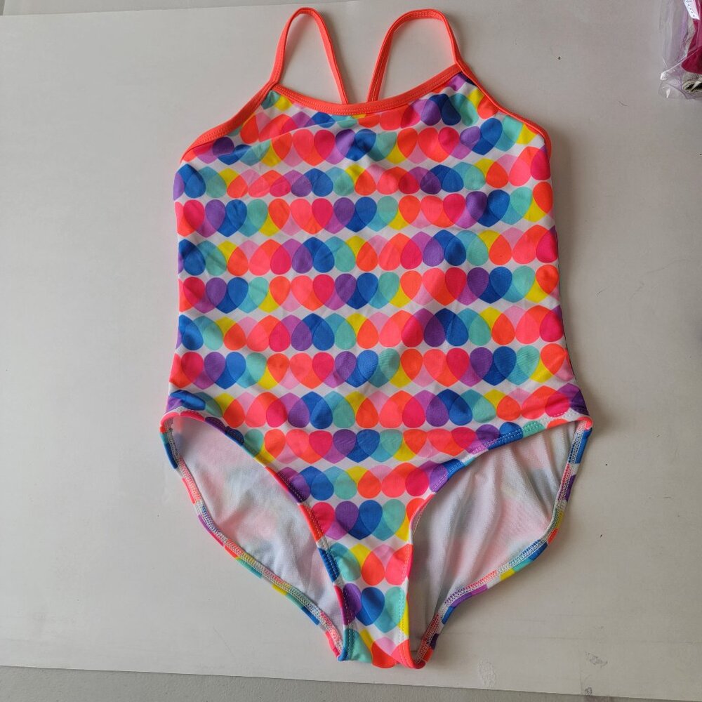 Wonder Nation Girls One Piece Swimsuit L 10/12 Multicolor Hearts - Picture 7 of 9